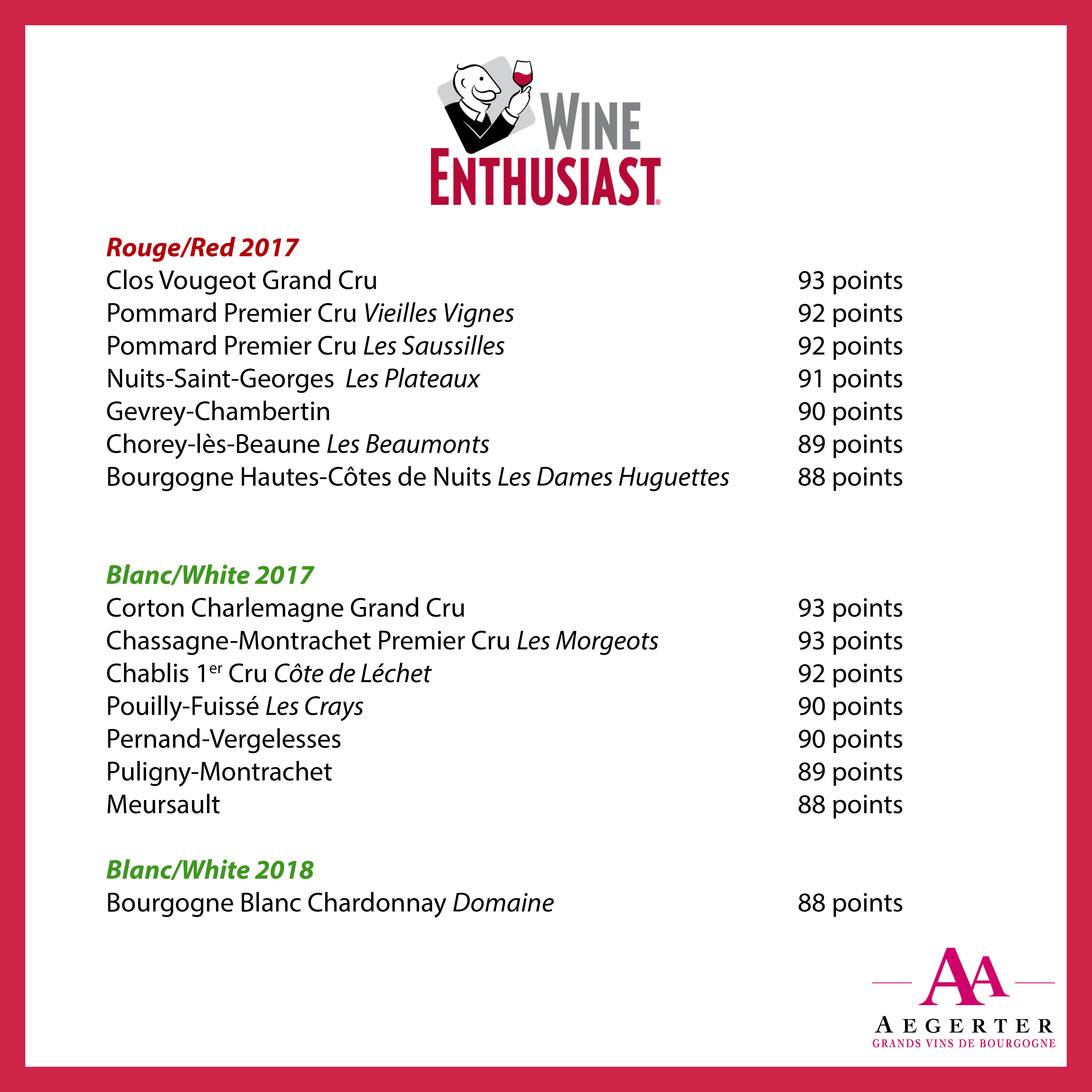 Wine Enthusiast Press & News Aegerter, Great Wines of Burgundy